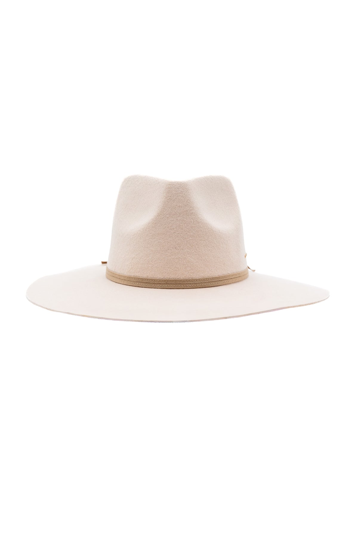 Wide brim western fedora hat for women in beige – JÁCMORE Ari, front view