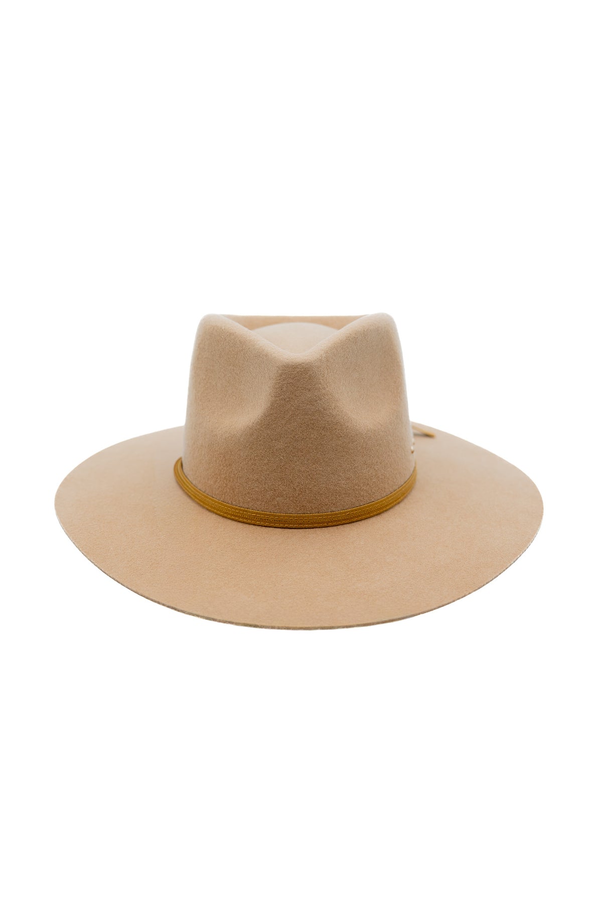 Wide brim western fedora hat for women in tan – JÁCMORE Ari, front view